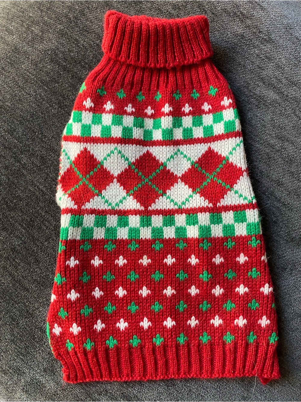 Festive Red Green White Knit Dog Sweater